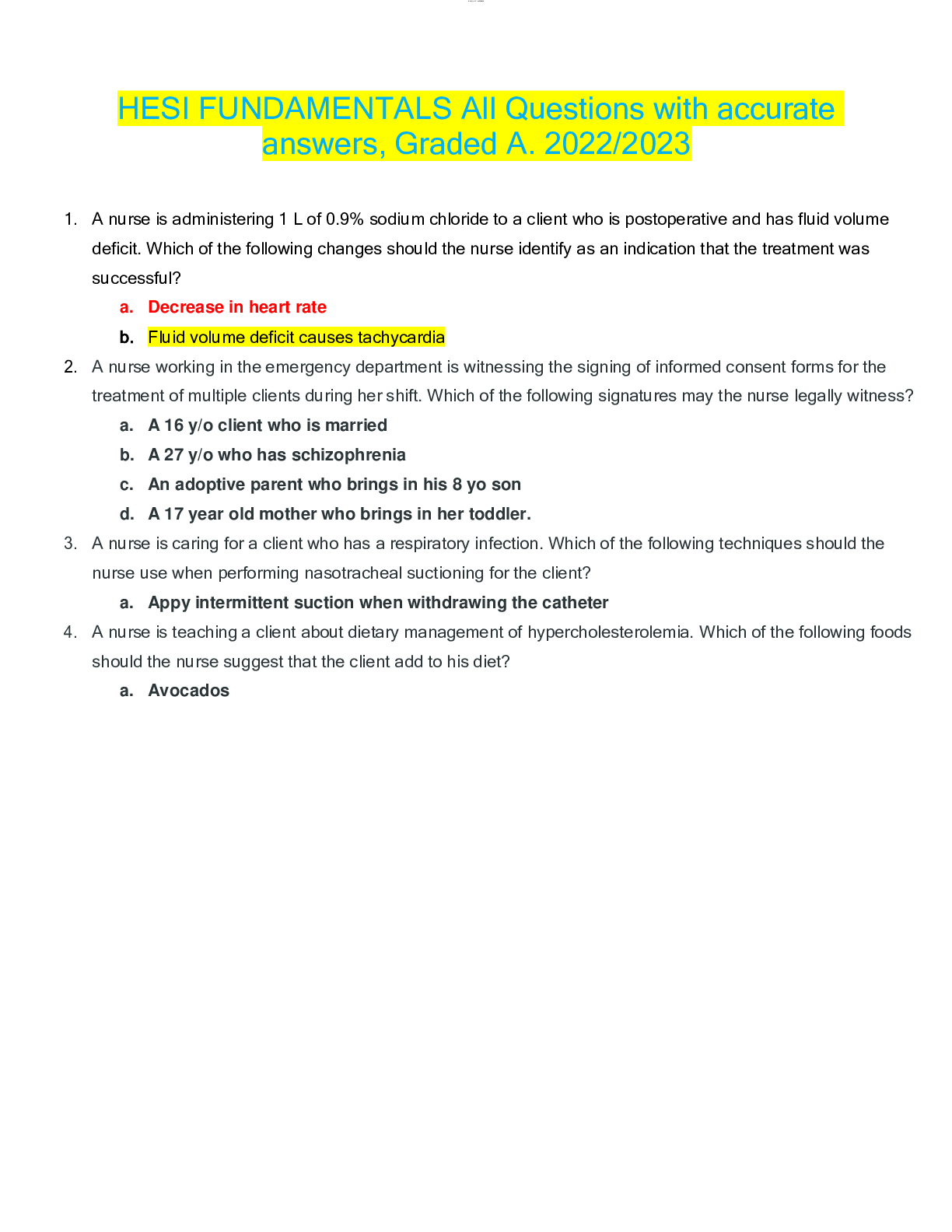 Preview image for HESI FUNDAMENTALS All Questions with accurate answers, Graded A. 2022/2023